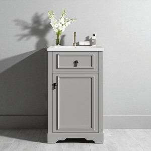 20" Bathroom Vanity with Ceramic Sink, Free-Standing Vanity Cabinet with Soft-Close Door, Adjustable Shelf - 1 of 4