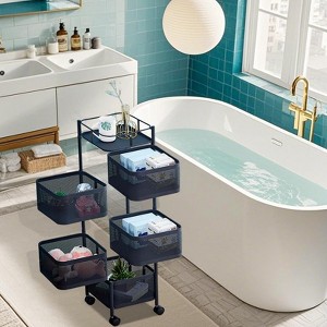 5-Tier Kitchen Storage Cart, Fruit and Vegetable Basket Rotating Storage Rack, Metal Rolling Carts with Wheels - 1 of 4