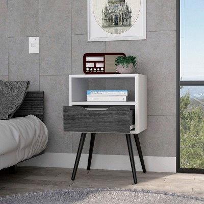 Vynxaria Light Gray Nightstand with Single Door & Open Shelf
