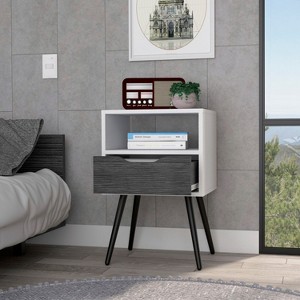 Vynxaria Light Gray Nightstand with Single Door & Open Shelf - 1 of 4