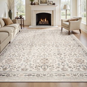 MontVoo Vintage Floral Washable Rugs Beige - 1 of 4