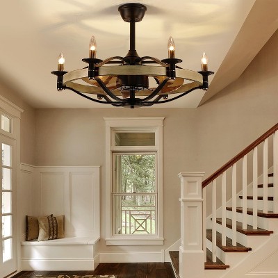Kviflon 23 and 32 Inches Caged Ceiling Fan Chandelier with Light and Remote for Door Porch,Kitchen,Dinning Room
