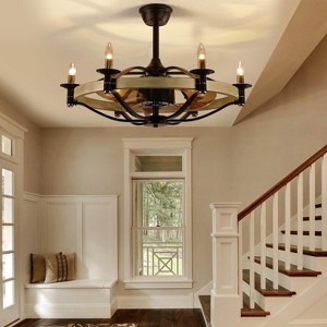 23" Black Candle Ceiling Fan with Lights Remote Control,Modern Rustic Farmhouse Ceiling Fan,Bladeless Caged Ceiling Fan with Light,Reversible - 1 of 4