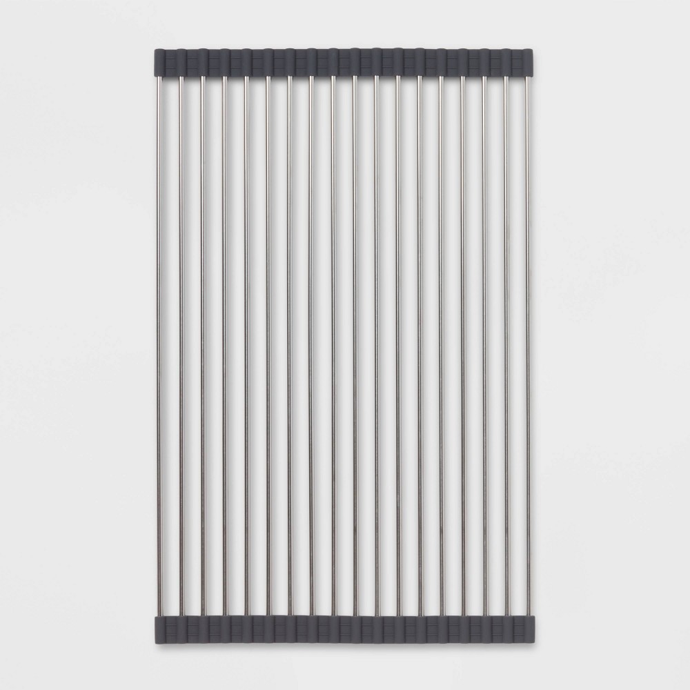 Over the Sink (Roll Away) Dish Drainer Silver - Brightroom™: Stainless Steel Drying Rack Mat, Hand Wash, 20.5"x13"