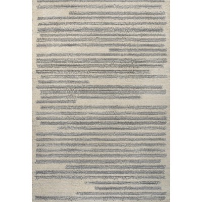 Khalil 4' x 6' Gray and Cream Synthetic Stripe Area Rug