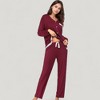 Anna-Kaci Lounge Women's Lace Trim Button Down Long Sleeve Top and Lounge Pants Two Piece Pajama Set - 3 of 4