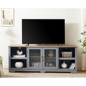 70" Modern Farmhouse TV Media Stand for TVs up to 80", Large Home Entertainment Console with Open Shelves and Glass Door Cabinets - 1 of 4