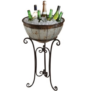 Vintiquewise Galvanized Metal Standing Beverage Cooler Tub with Liner - 1 of 4