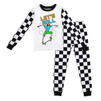 Let's Roll Youth Boy's Black & White Checkered Long Sleeve Shirt & Sleep Pants Set