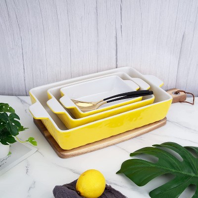 GustoWave Ceramic Baking Dish 3-piece Sets with Handles, Rectangular Bakeware dishes for Oven, Cooking, Kitchen, Cake