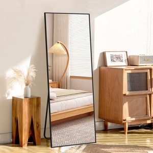 FURNIinspire Full Length Mirrors Floor Standing Body Mirror, Large Rectangle Mirror Long Dressing Mirror for Bedroom, Black, 18"*58" - 1 of 4
