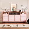 Fabric TV Stand with 10 Drawers, LED Entertainment Center with Power Outlet, Suitable for 65-75" TVs, Pink Bedroom Storage Cabinet - 3 of 4