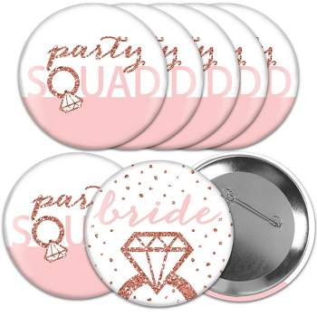 Big Dot of Happiness Bride Squad - 3 inch Rose Gold Bridal Shower or Bachelorette Party Badge - Pinback Buttons - Set of 8