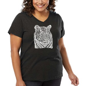 LA Pop Art Women's Word Art V-Neck - Big Cats - 1 of 4