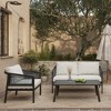 LuxenHome Outdoor Black Steel with PE Rope 4-Person Conversation Set with Coffee Table - 4 of 4