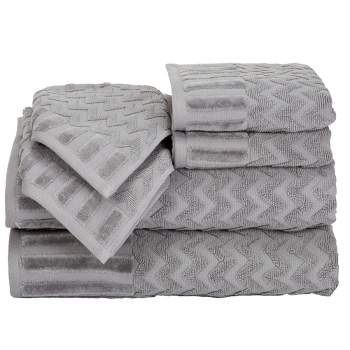 Hastings Home Chevron Pattern Decorative Cotton Bath Towel Set - 6-pc, Silver