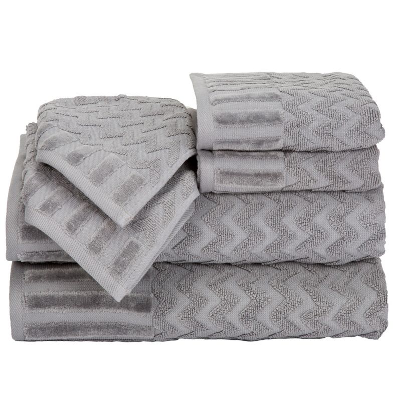 Hastings Home Chevron Pattern Decorative Cotton Bath Towel Set - 6-pc, Silver, 1 of 6