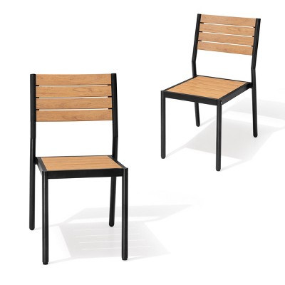 Crestlive Products Outdoor Stackable Dining Chair Armless Patio Chair Set of 2 Aluminum Frame with Wood Plastic Composite Seat and Back