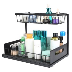 NewHome "2-Tier Under Sink Organizer, Pull-Out Sliding Basket Storage Shelf for Kitchen & Bathroom Cabinets" Black - 1 of 4