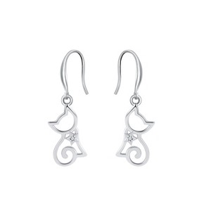 Kitty Cat Hook Dangle Earrings for Women Sterling Silver Ginger Lyne Collection - 1 of 4