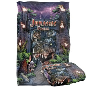 Kids' Jurassic Park Welcome To The Park Silky Touch Blanket White 36X58 - 1 of 4