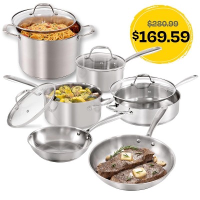 Guy Fieri's Flavortown 10-Piece Stainless Steel Cookware Set - Includes Frying Pans, Saucepans, Saute Pan and Stock Pot