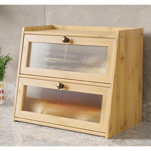 Double Bread Box, Bamboo Kitchen Countertop Organizer, Large Capacity Bread Rack With Window - 1 of 4