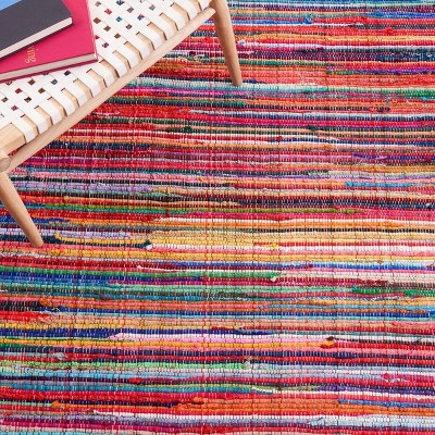 Handwoven Red and Multicolor Flat Woven Cotton Runner Rug