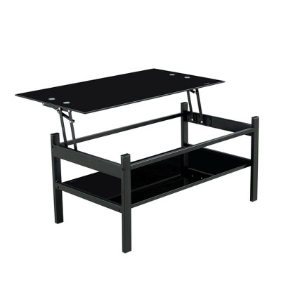 Dolonm Lift Top Coffee Table: 37.8" Black Tempered Glass, 2-Tier Storage &Éý½µ×ÀÃæ, 220lbs Capacity - Space-Saving for Small Spaces