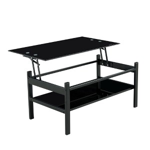 Dolonm Lift Top Coffee Table: 37.8" Black Tempered Glass, 2-Tier Storage &Éý½µ×ÀÃæ, 220lbs Capacity - Space-Saving for Small Spaces - 1 of 4