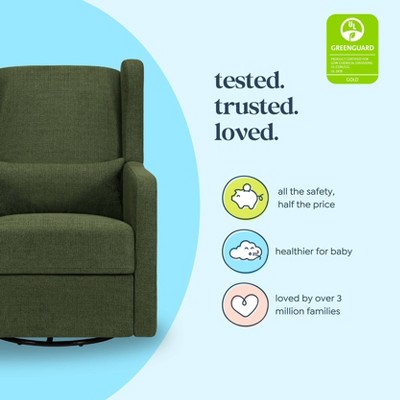 Forest Green Linen Swivel Recliner with Wood Base