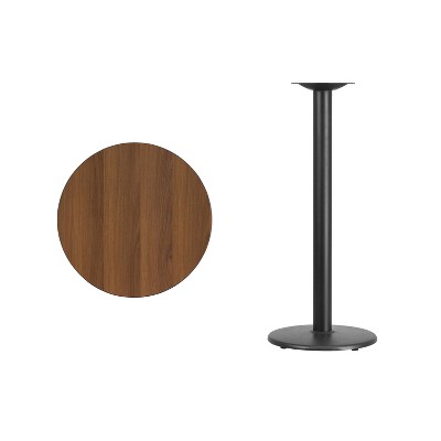 Walnut Laminate Round Bar Height Table with Black Metal Base