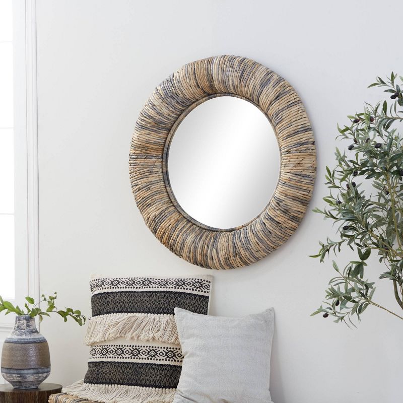 Coastal Teak Wood Wall Mirror with Coiled Frame Gray - Olivia &#38; May, 2 of 8