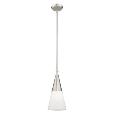 Stockholm Brushed Nickel 1-Light Mini Pendant with Off-White Shade