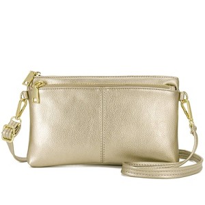 Triple Zip Small Crossbody Bag Lightweight Purses Vegan Leather Wristlet Clutch, Includes Adjustable Shoulder (Gold) - 1 of 4