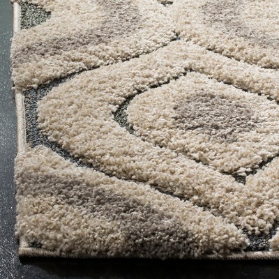 Cream and Light Blue Geometric Shag 4' x 4' Square Rug