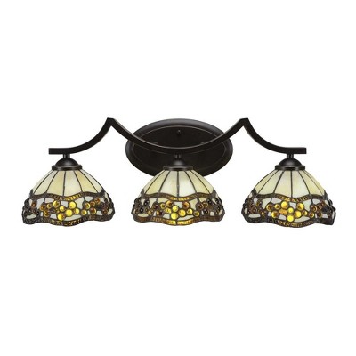 Toltec Lighting Zilo 3 - Light Vanity in  Dark Granite with 7'' Roman Jewel Art Glass Shade