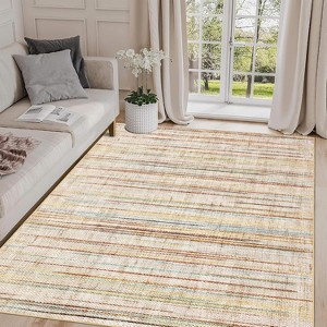 Washable Runner Rug, Modern Abstract Print Carpet, Non-Slip Low Pile Linen Texture Foldable Rug for Kitchen, Entryway - 1 of 4