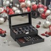 Elegant 12-Slot Watch Box, Lockable Case with Glass Lid, 2 Layers, 1 Drawer for Rings, Bracelets - Gift Idea in Synthetic Leather - 2 of 4