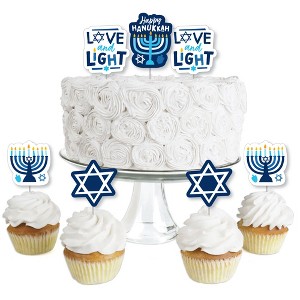 Big Dot of Happiness Hanukkah Menorah - Dessert Cupcake Toppers - Chanukah Holiday Party Clear Treat Picks - Set of 24 - 1 of 4