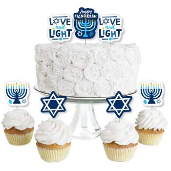 Big Dot of Happiness Hanukkah Menorah - Dessert Cupcake Toppers - Chanukah Holiday Party Clear Treat Picks - Set of 24