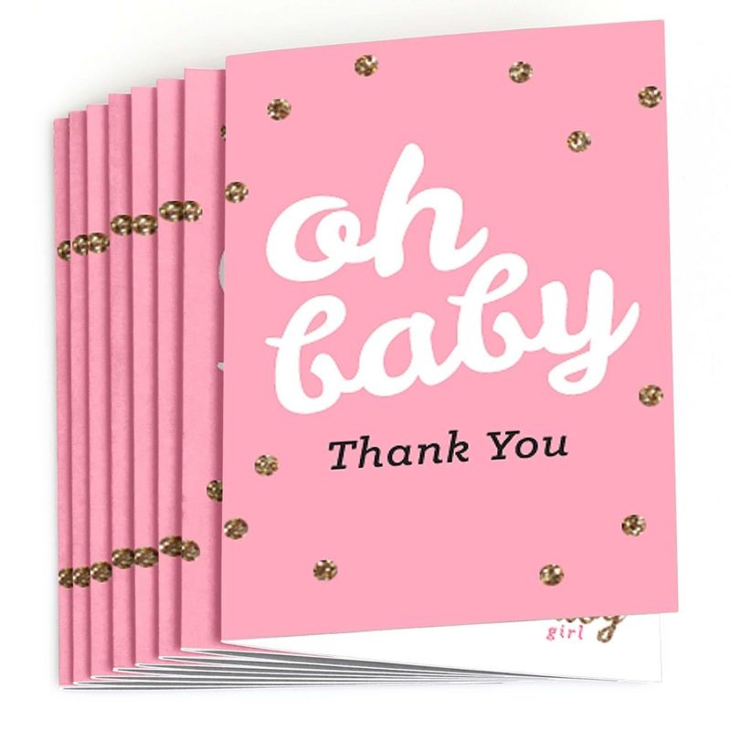 Big Dot of Happiness Hello Little One - Pink and Gold - Girl Baby Shower Thank You Cards (8 count), 2 of 7