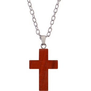 Natural Stone Cross Necklace Charm Cross Birthstone Pendant Quartz Healing Crystal Jewelry, Red Rock - 1 of 4