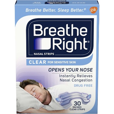 Breathe Right Clear Small/Medium Drug-Free Nasal Strips for Congestion Relief - 30ct