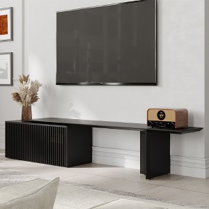 POVISON Modern Wood Extendable TV Stand,Minimalist Slatted Entertainment Center, Cabinet with Removable Shelves, 78.74",Black - 1 of 4