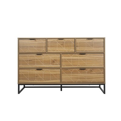 Modern 7 Drawer Dresser Cabinet - Easy Installation Wooden Storage Cabinet for Home Office and Living Room - Walnut Finish