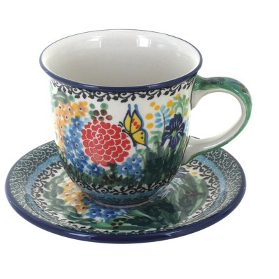 Blue Rose Polish Pottery Teresa Coffee Mug & Saucer