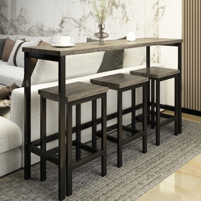 NicBex Dining Room Table Set for 3 Rustic Counter Height Table with MDF Tabletop, Metal Frame and 3 Stools for Kitchen