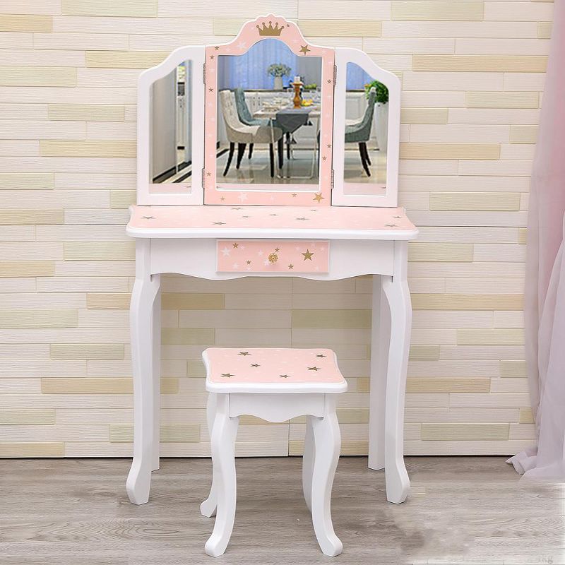 Trinity 2-in-1 Princess Vanity  Set ,Princess Makeup Table with Mirror, Stool, Tri-Folding Mirror & Drawer ,Pretend Play Dressing Table for Toddler Girls, 1 of 7
