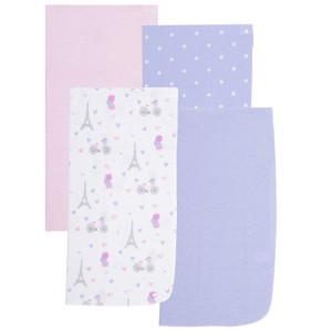 EVERYDAY KIDS 4-Pack Flannel Receiving Blankets – Soft Swaddle Set for Newborns with Paris Eiffel Tower and Polka Dot Designs - 1 of 4